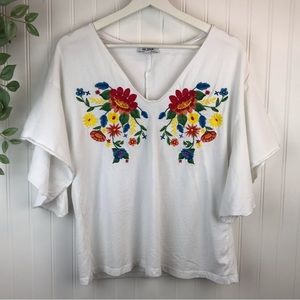 Zara Trafaluc Embroidered Floral Shirt, Flutter Sleeves, Oversized, SZ Small